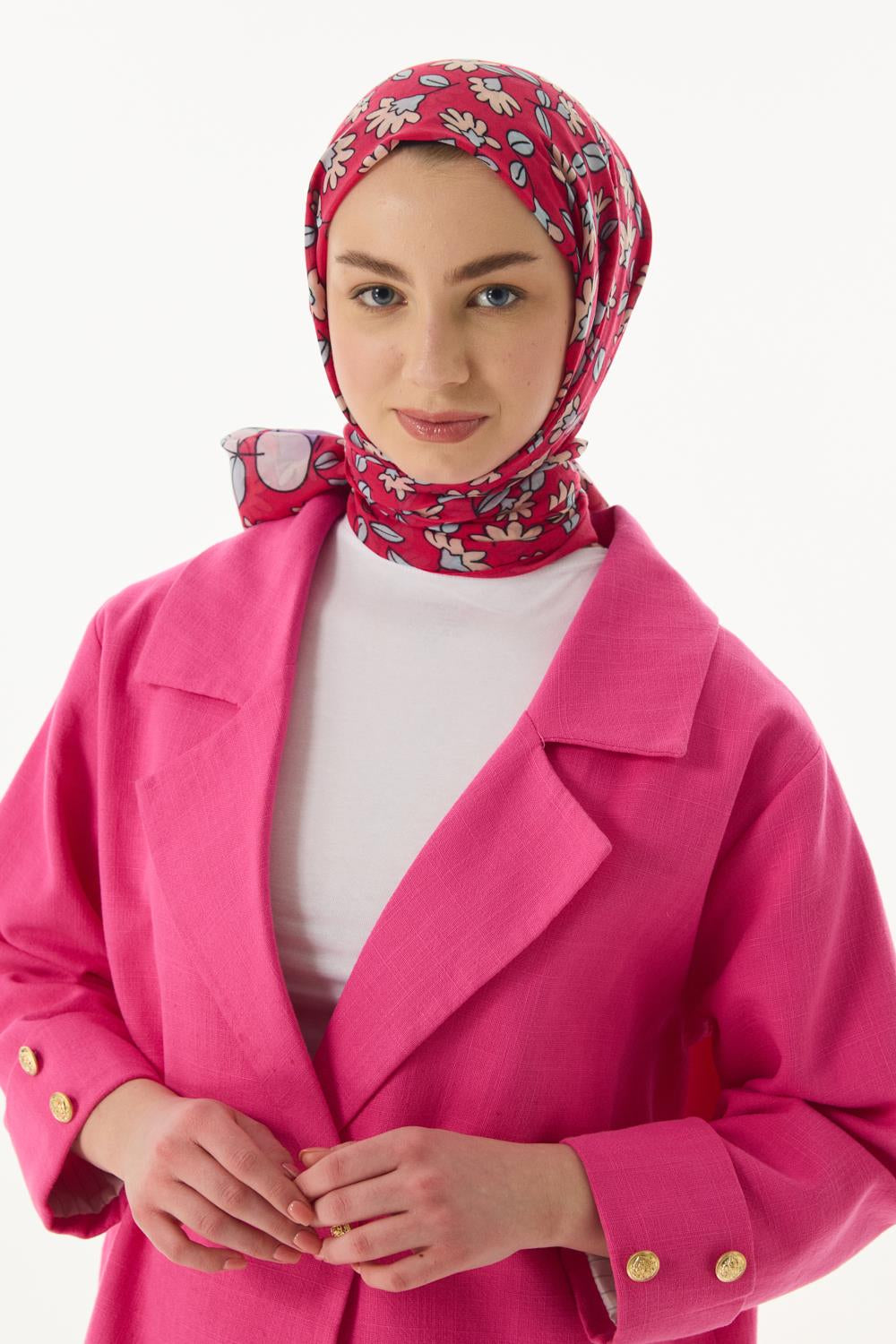 Farah fuşya çizgi karakter desen pamuklu şal | Renk: Fuşya