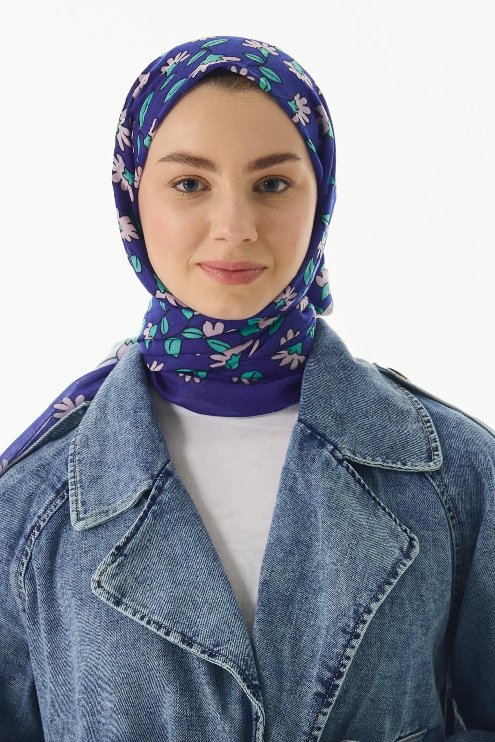 Farah morcivert çizgi karakter desen pamuklu şal | Renk: Morcivert