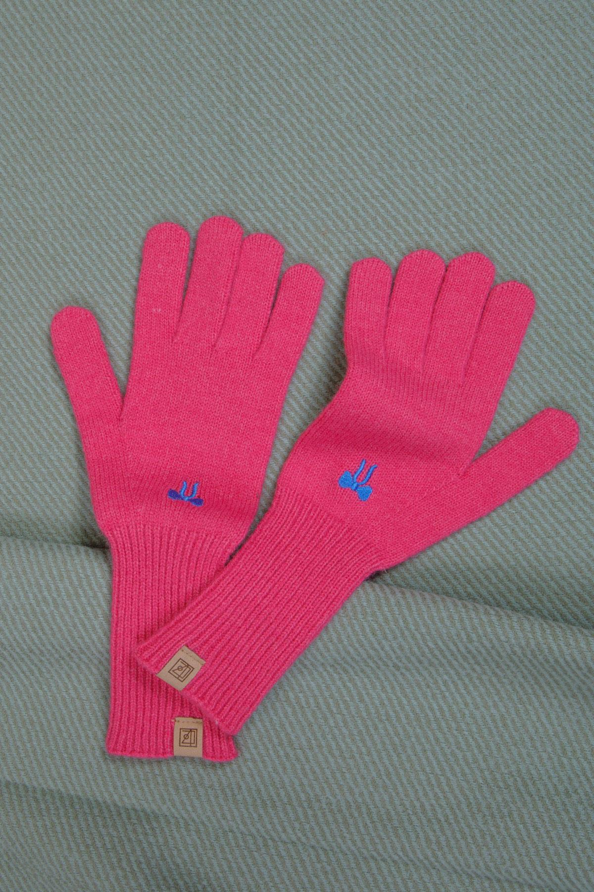 Fiyonk desenli yün pembe eldiven | Renk: Pembe