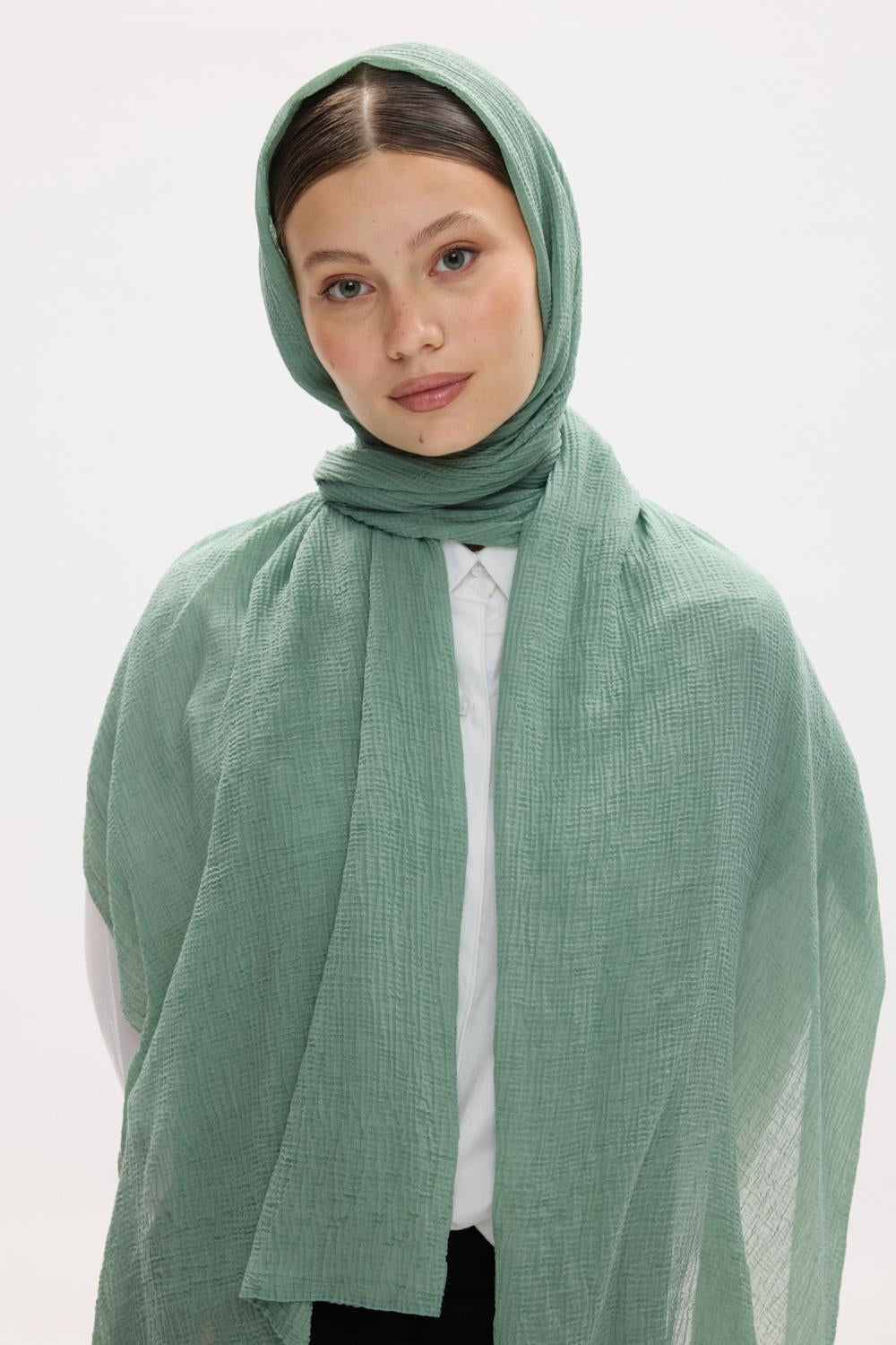 Freya mint yeşil müslin püskülü bürümcük pamuklu şal | Renk: Mint yeşil