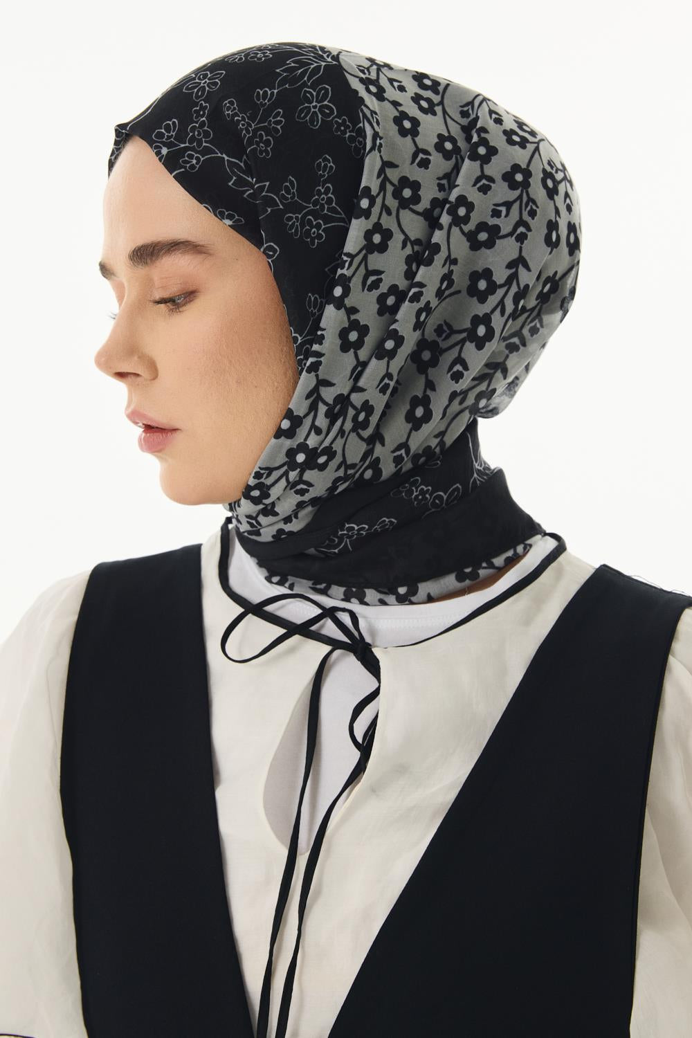 Gemma siyah papatya desen pamuklu şal | Renk: Siyah