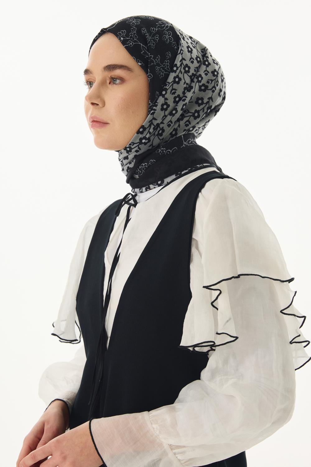 Gemma siyah papatya desen pamuklu şal | Renk: Siyah