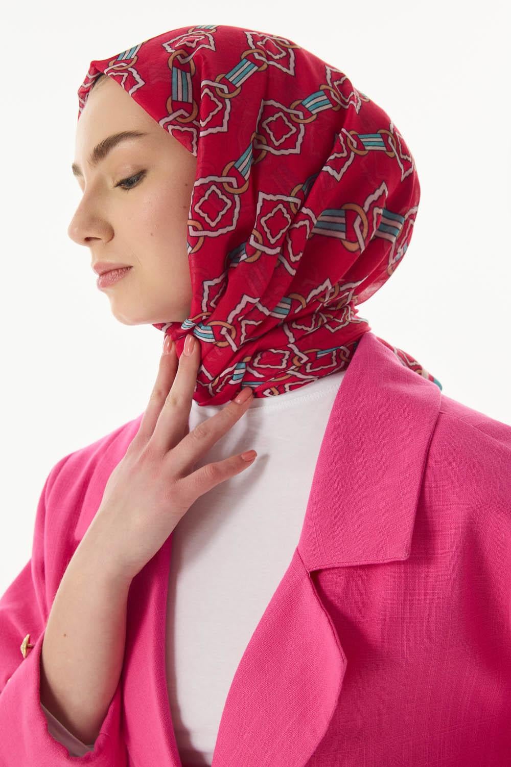Gloria fuşya küp desen pamuklu şal | Renk: Fuşya