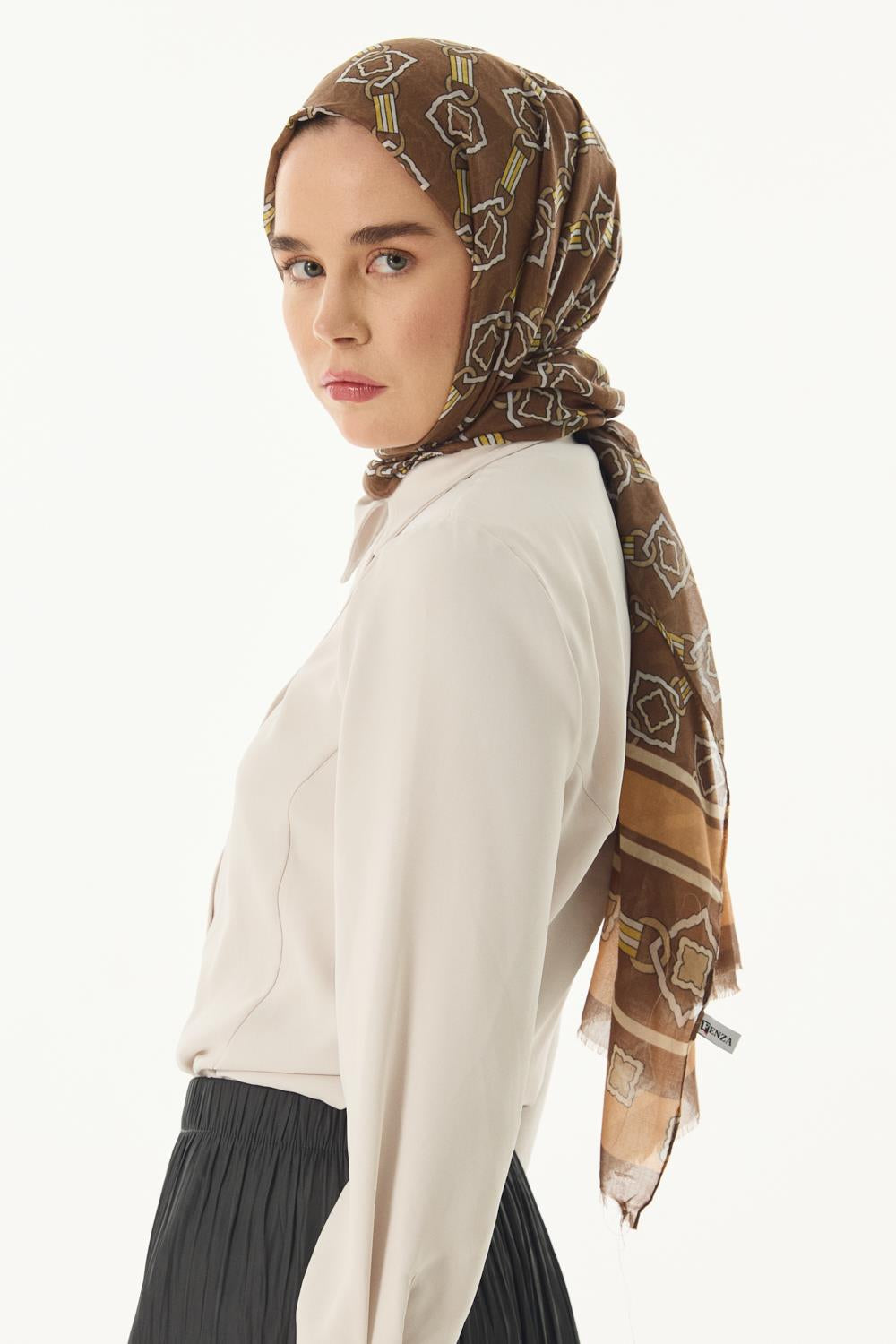 Gloria kahverengi küp desen pamuklu şal | Renk: Kahverengi