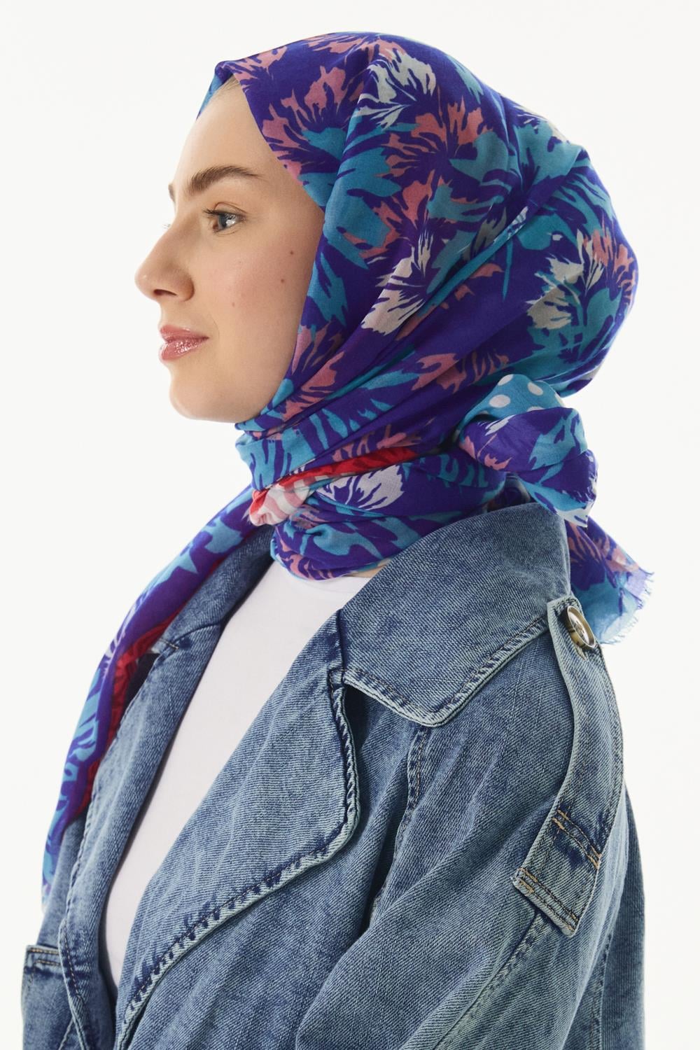 Grace bebe mavi çiçek desen pamuklu şal | Renk: Bebe mavi