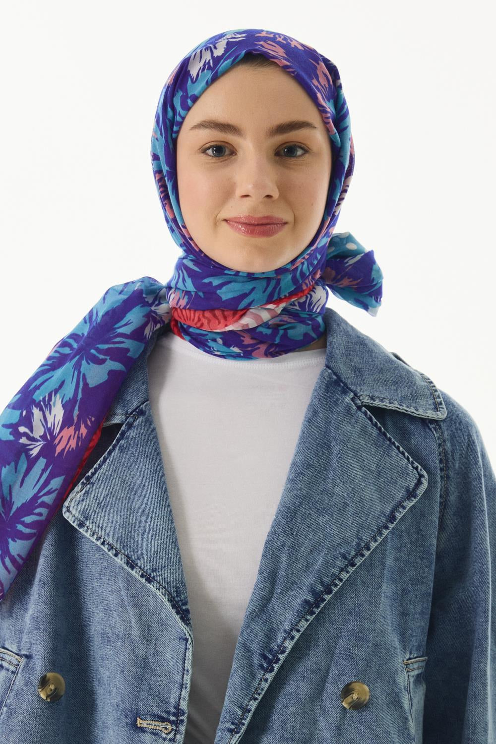 Grace bebe mavi çiçek desen pamuklu şal | Renk: Bebe mavi