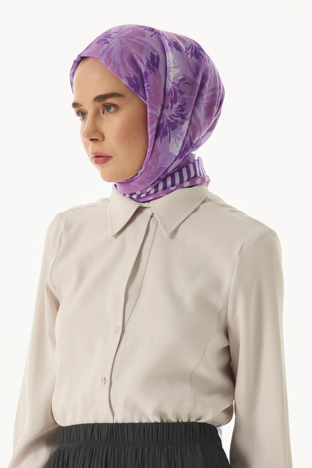 Grace lila çiçek desen pamuklu şal | Renk: Lila