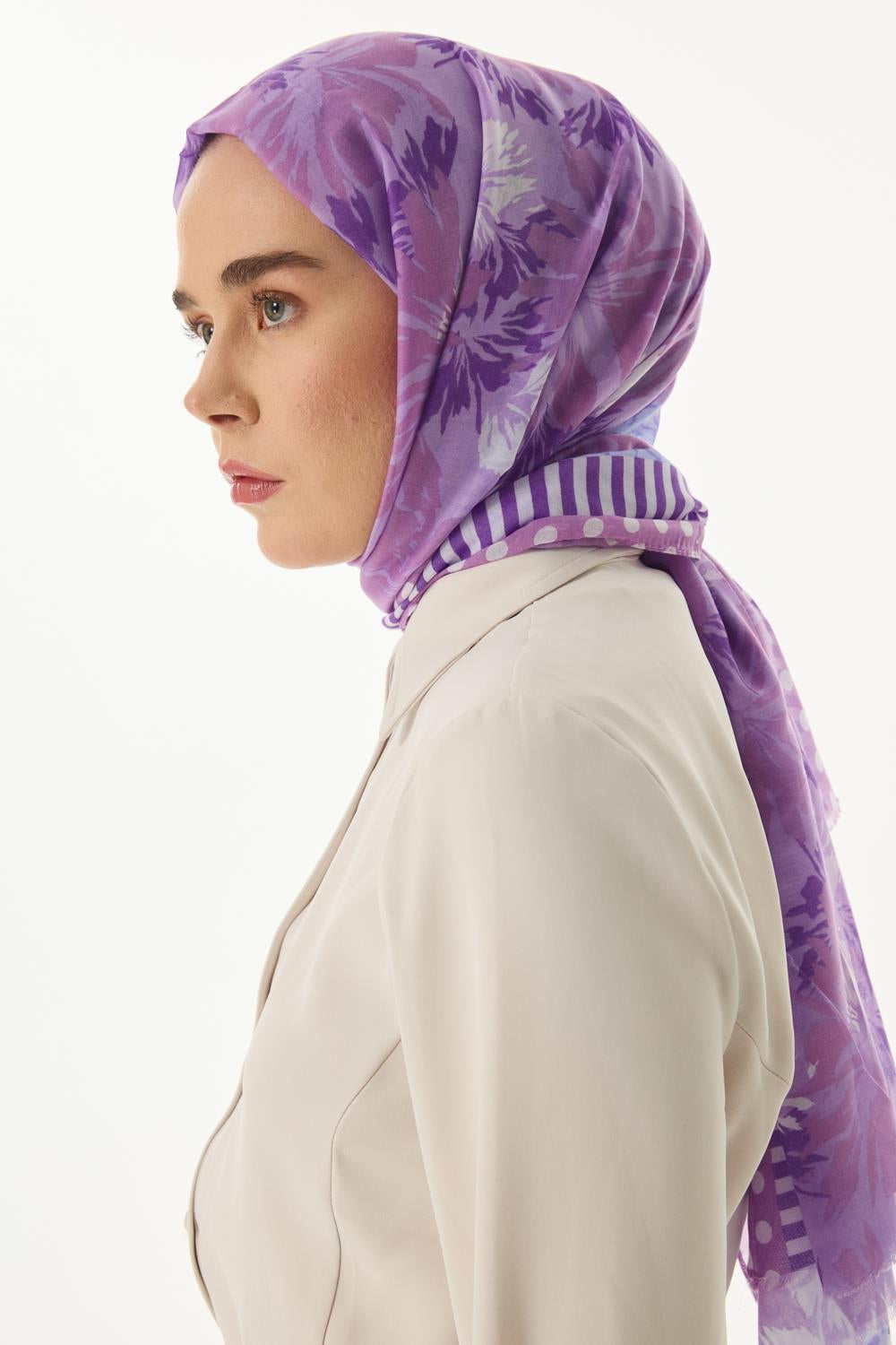Grace lila çiçek desen pamuklu şal | Renk: Lila