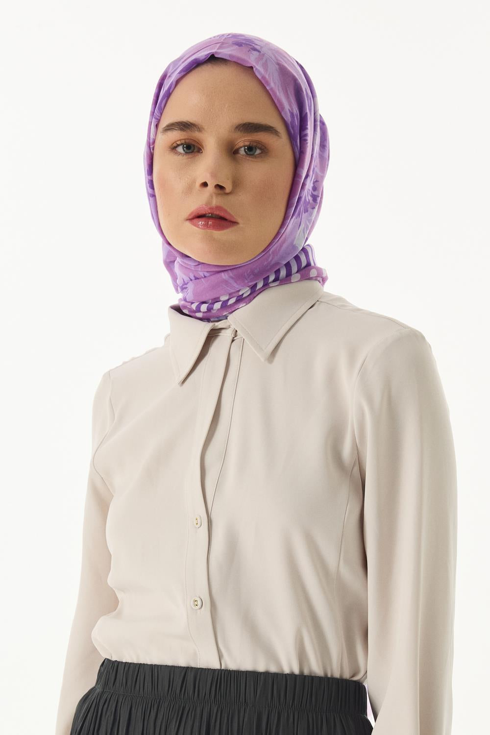 Grace lila çiçek desen pamuklu şal | Renk: Lila