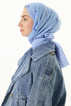 Holly bebe mavi fiyonk desen pamuklu şal | Renk: Bebe mavi