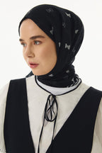 Holly siyah fiyonk desen pamuklu şal | Renk: Siyah