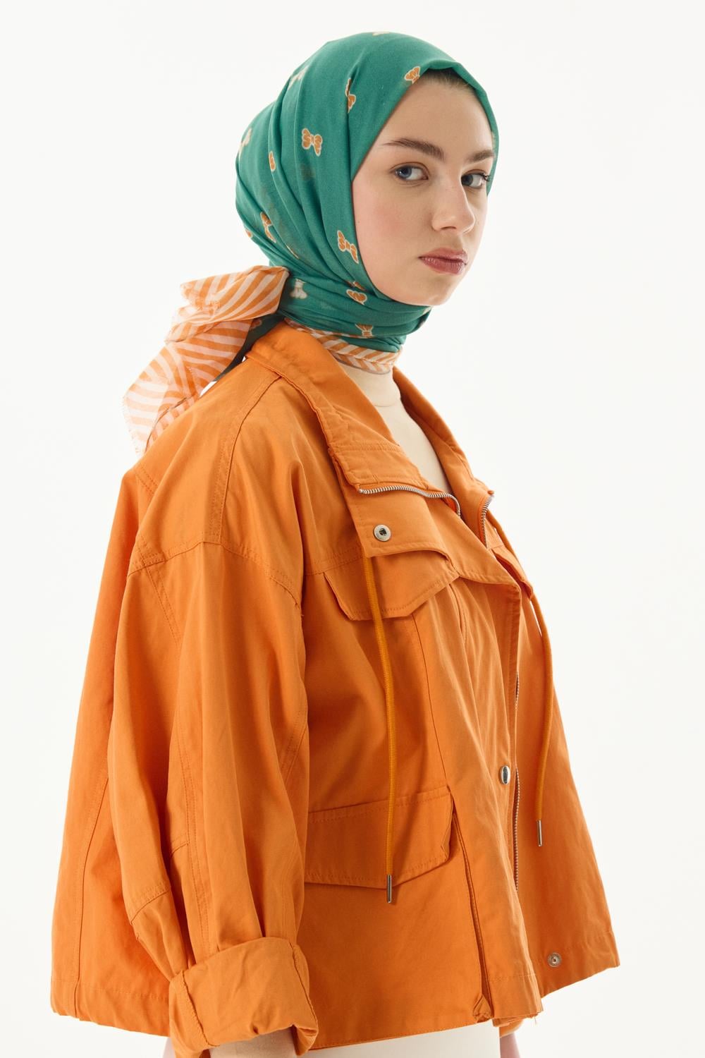 Holly yeşil fiyonk desen pamuklu şal | Renk: Yeşil