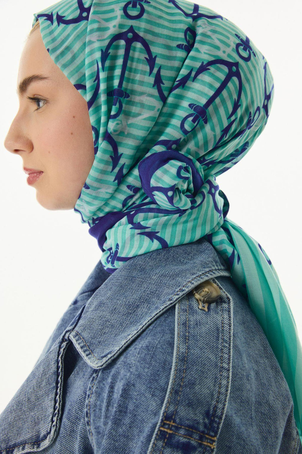 Hope mint yeşil çapa desen pamuklu şal | Renk: Mint yeşil