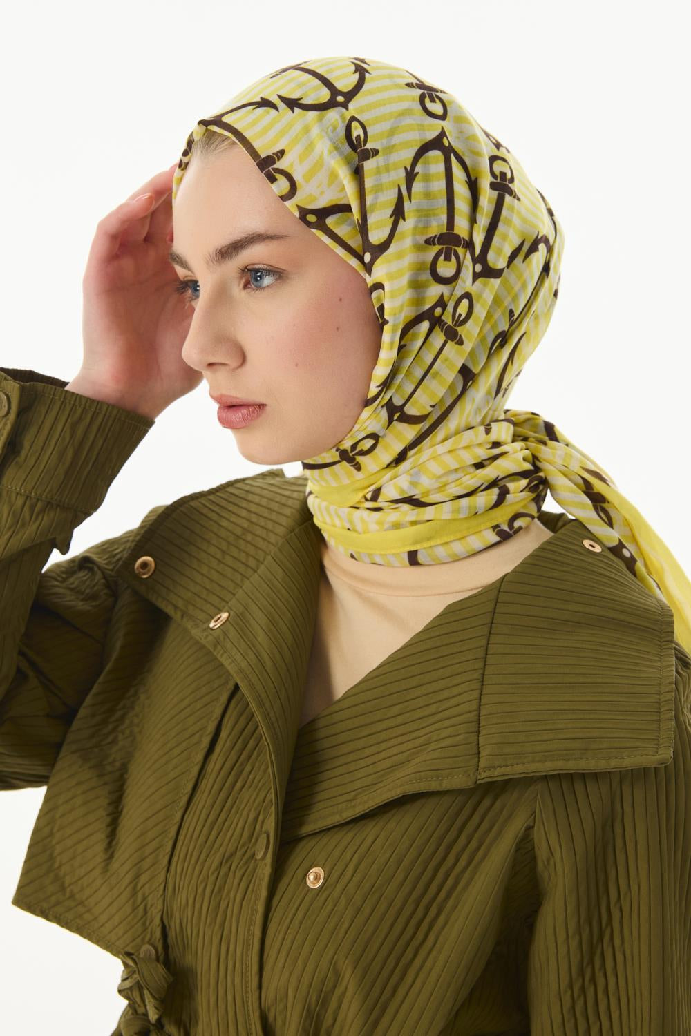 Hope sarı çapa desen pamuklu şal | Renk: Sarı