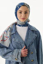 Ivy indigo çizgi yaprak desen pamuklu şal | Renk: İndigo