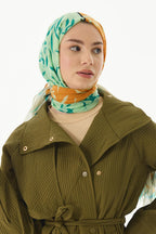 Ivy mint yeşil çizgi yaprak desen pamuklu şal | Renk: Mint yeşil