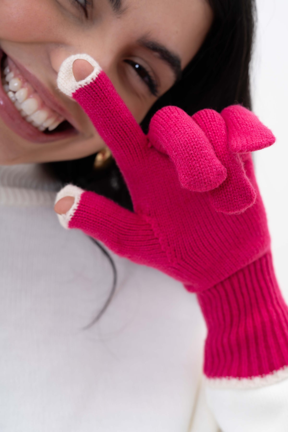 Kalp desen pembe yün eldiven | Renk: Pembe