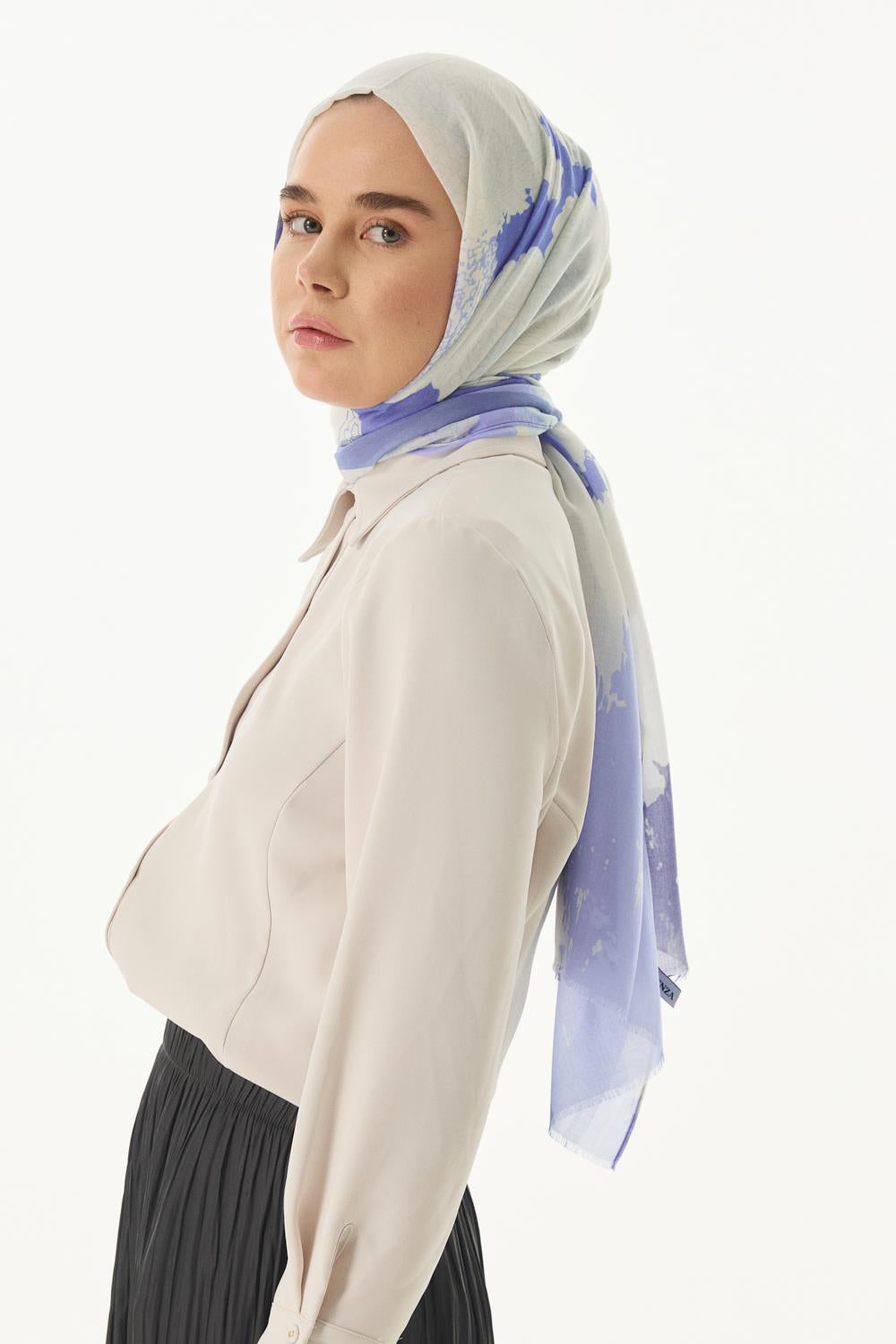 Laura mavi bulut desen pamuklu şal | Renk: Mavi