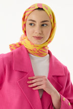 Lenora pembe-sarı çizgili papatya desen pamuklu şal | Renk: Pembe sarı