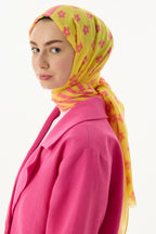 Lenora pembe-sarı çizgili papatya desen pamuklu şal | Renk: Pembe sarı