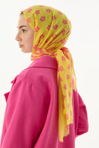 Lenora pembe-sarı çizgili papatya desen pamuklu şal | Renk: Pembe sarı