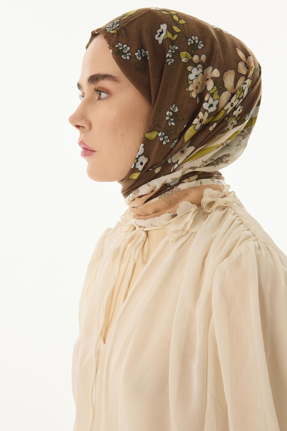 Lilac kahverengi çiçek desen pamuklu şal | Renk: Kahverengi