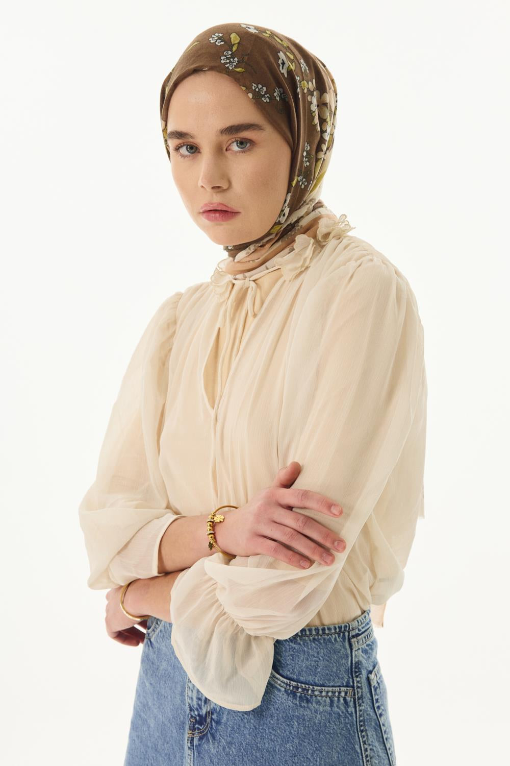 Lilac kahverengi çiçek desen pamuklu şal | Renk: Kahverengi