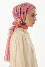 Lilac şeker pembe çiçek desen pamuklu şal | Renk: Şeker pembe