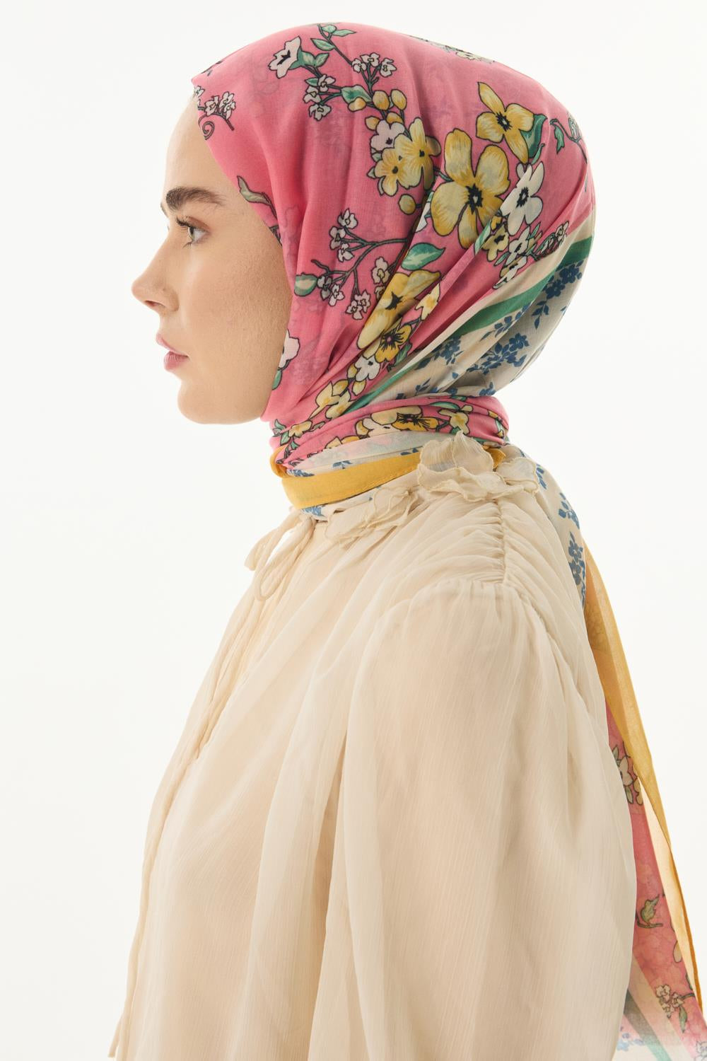 Lilac şeker pembe çiçek desen pamuklu şal | Renk: Şeker pembe
