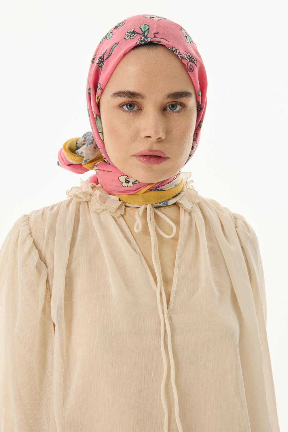 Lilac şeker pembe çiçek desen pamuklu şal | Renk: Şeker pembe