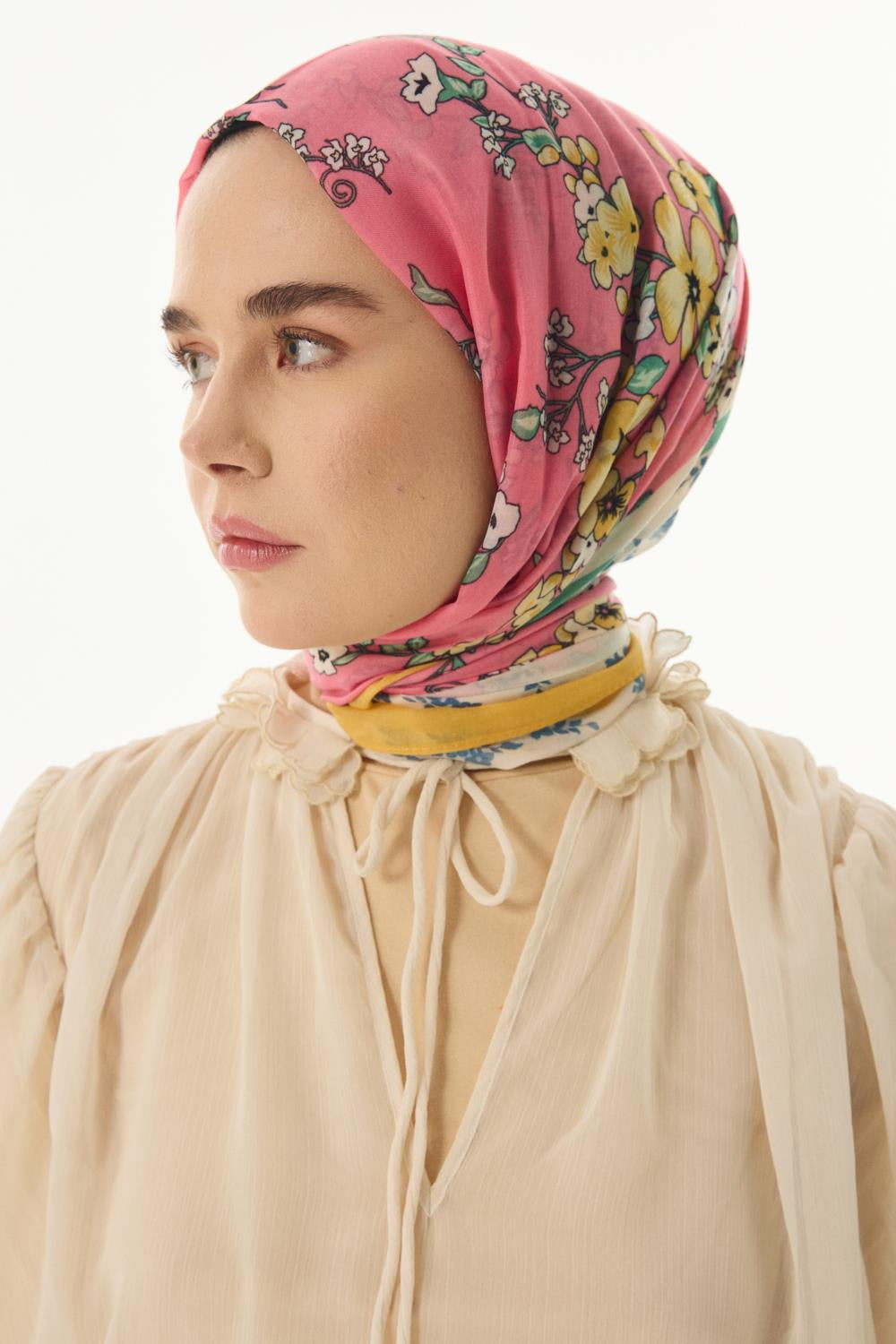 Lilac şeker pembe çiçek desen pamuklu şal | Renk: Şeker pembe