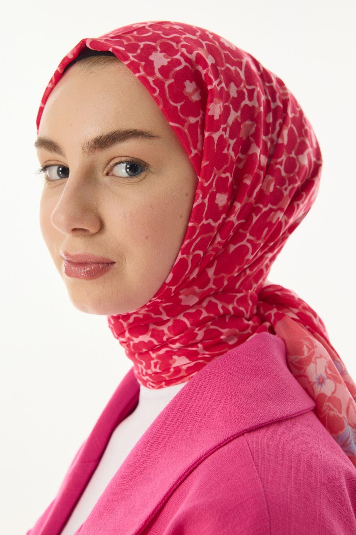 Lily şeker pembe bahar desen pamuklu şal | Renk: Şeker pembe