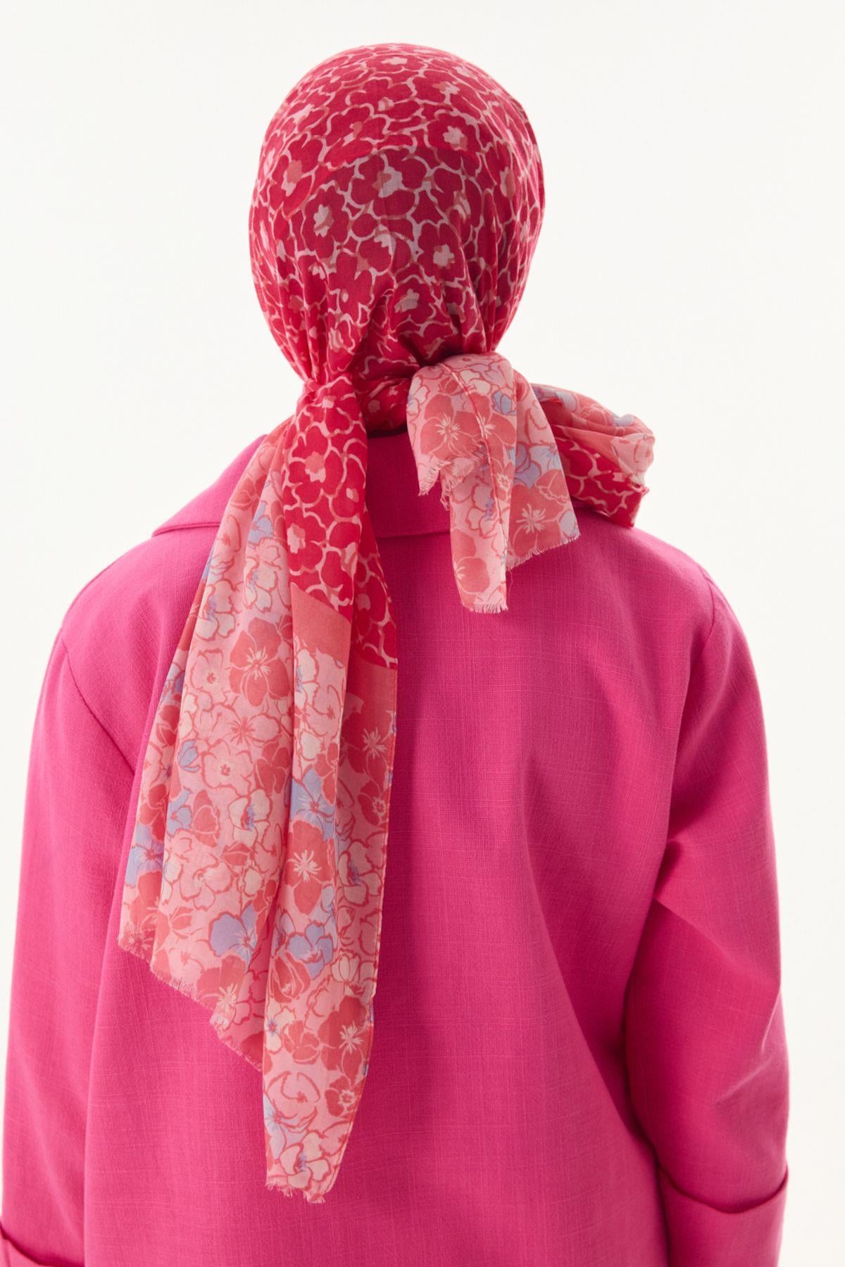 Lily şeker pembe bahar desen pamuklu şal | Renk: Şeker pembe