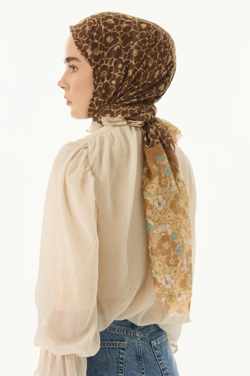 Lily camel bahar desen pamuklu şal | Renk: Camel