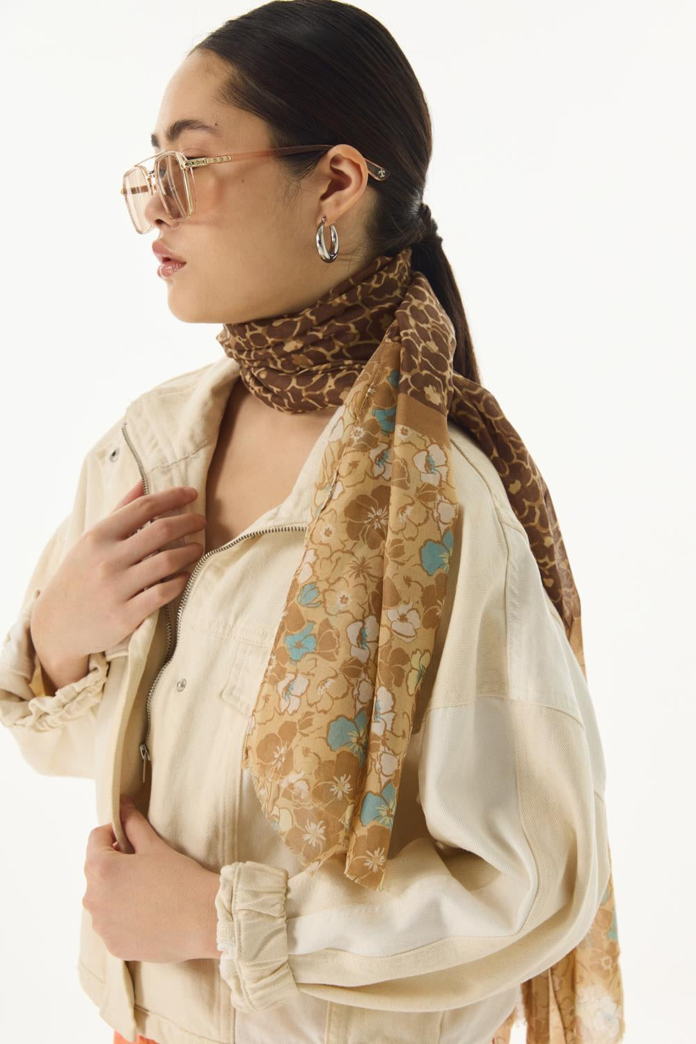 Lily camel bahar desen pamuklu şal | Renk: Camel