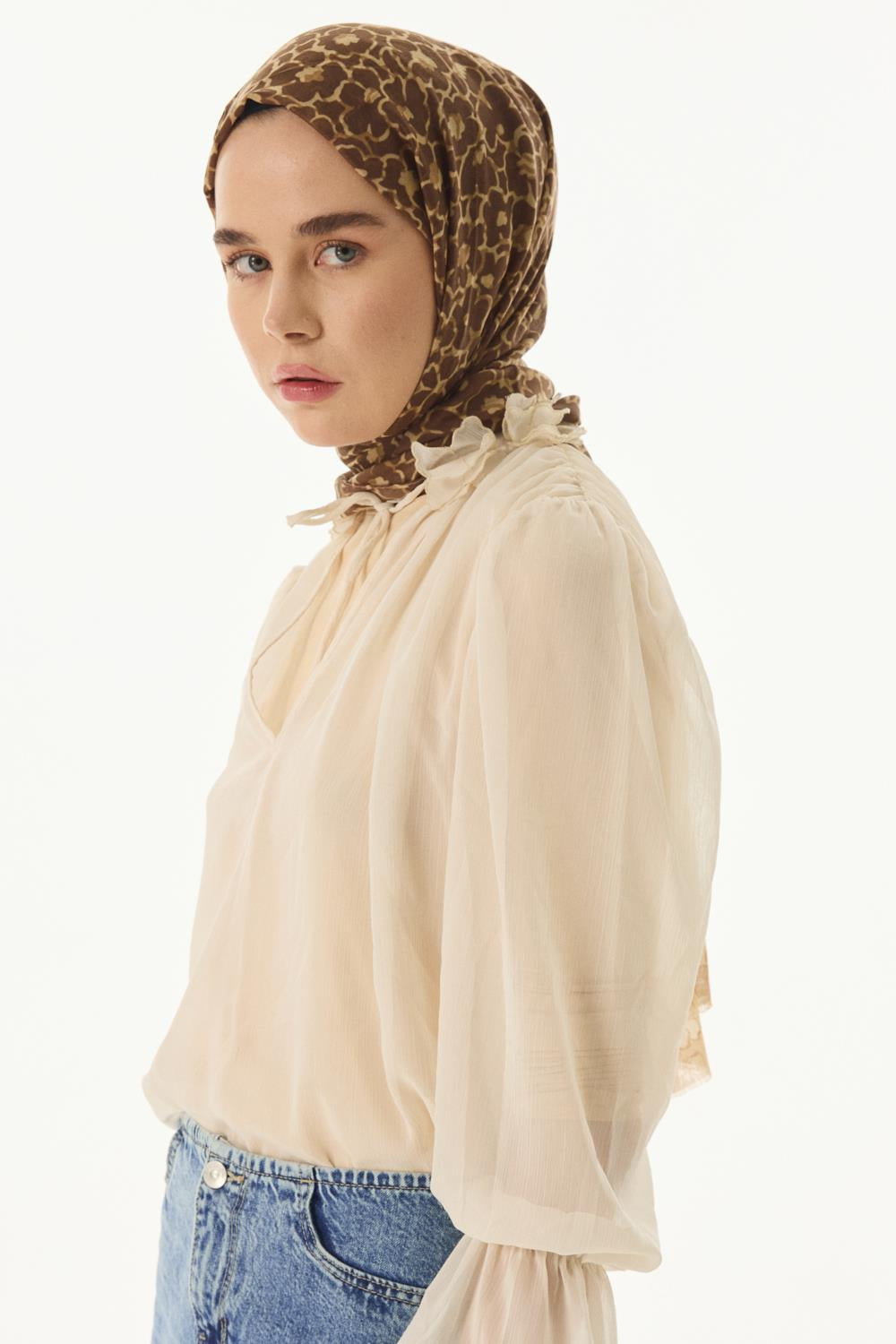Lily camel bahar desen pamuklu şal | Renk: Camel