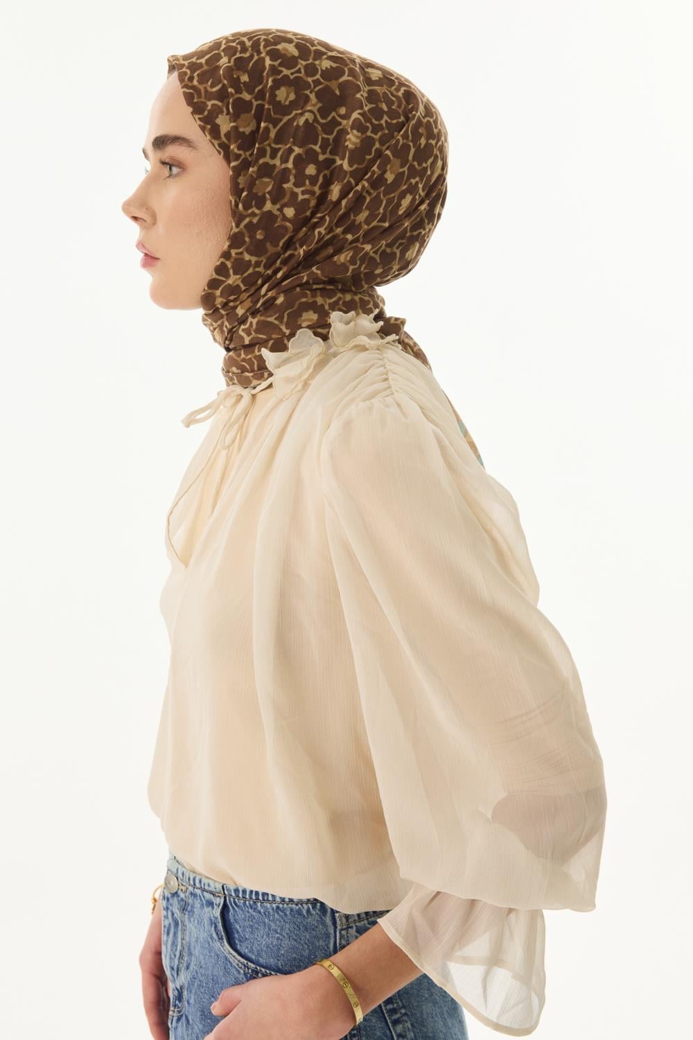 Lily camel bahar desen pamuklu şal | Renk: Camel