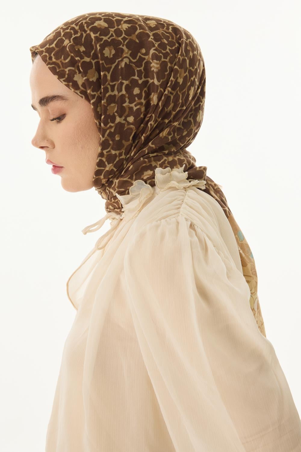 Lily camel bahar desen pamuklu şal | Renk: Camel