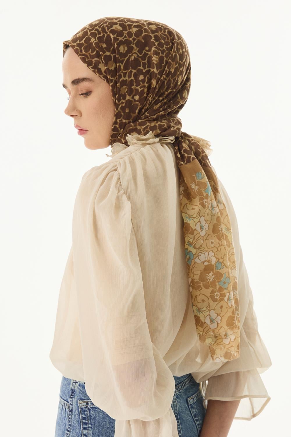 Lily camel bahar desen pamuklu şal | Renk: Camel