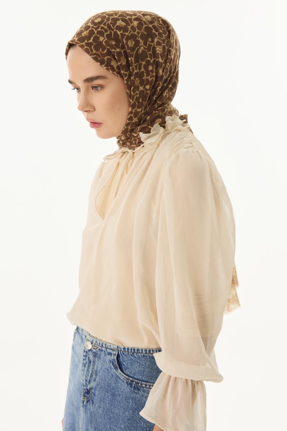 Lily camel bahar desen pamuklu şal | Renk: Camel