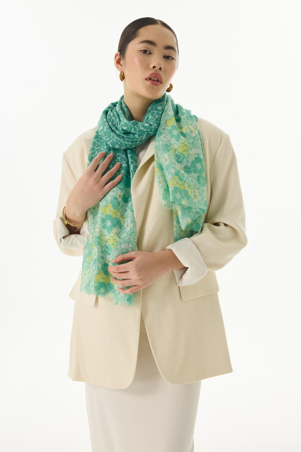 Lily mint yeşil bahar desen pamuklu şal | Renk: Mint yeşil