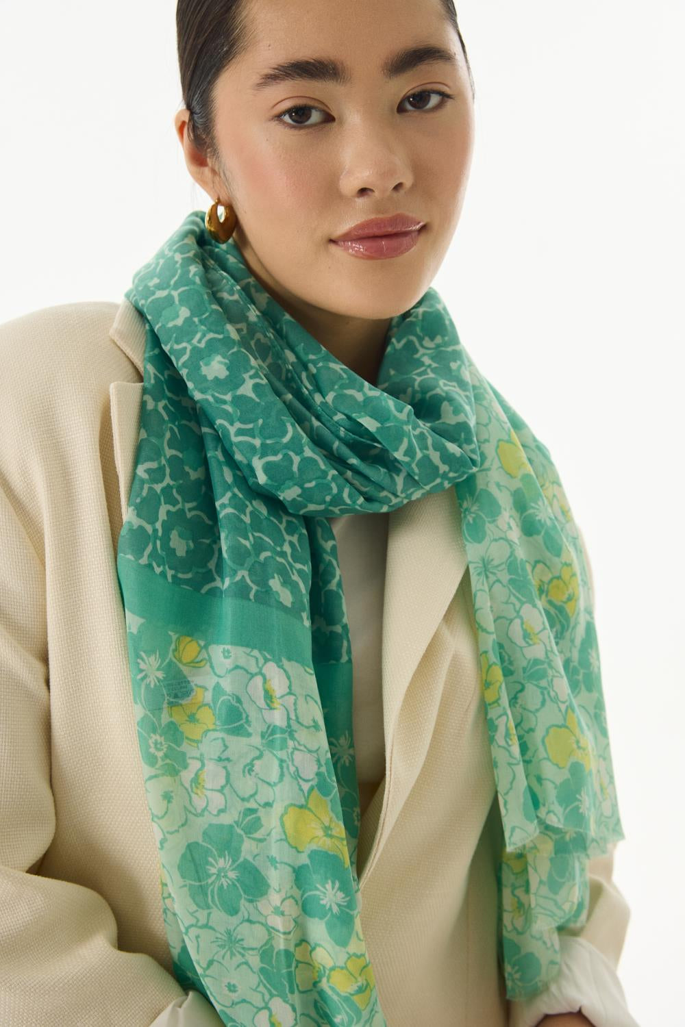 Lily mint yeşil bahar desen pamuklu şal | Renk: Mint yeşil
