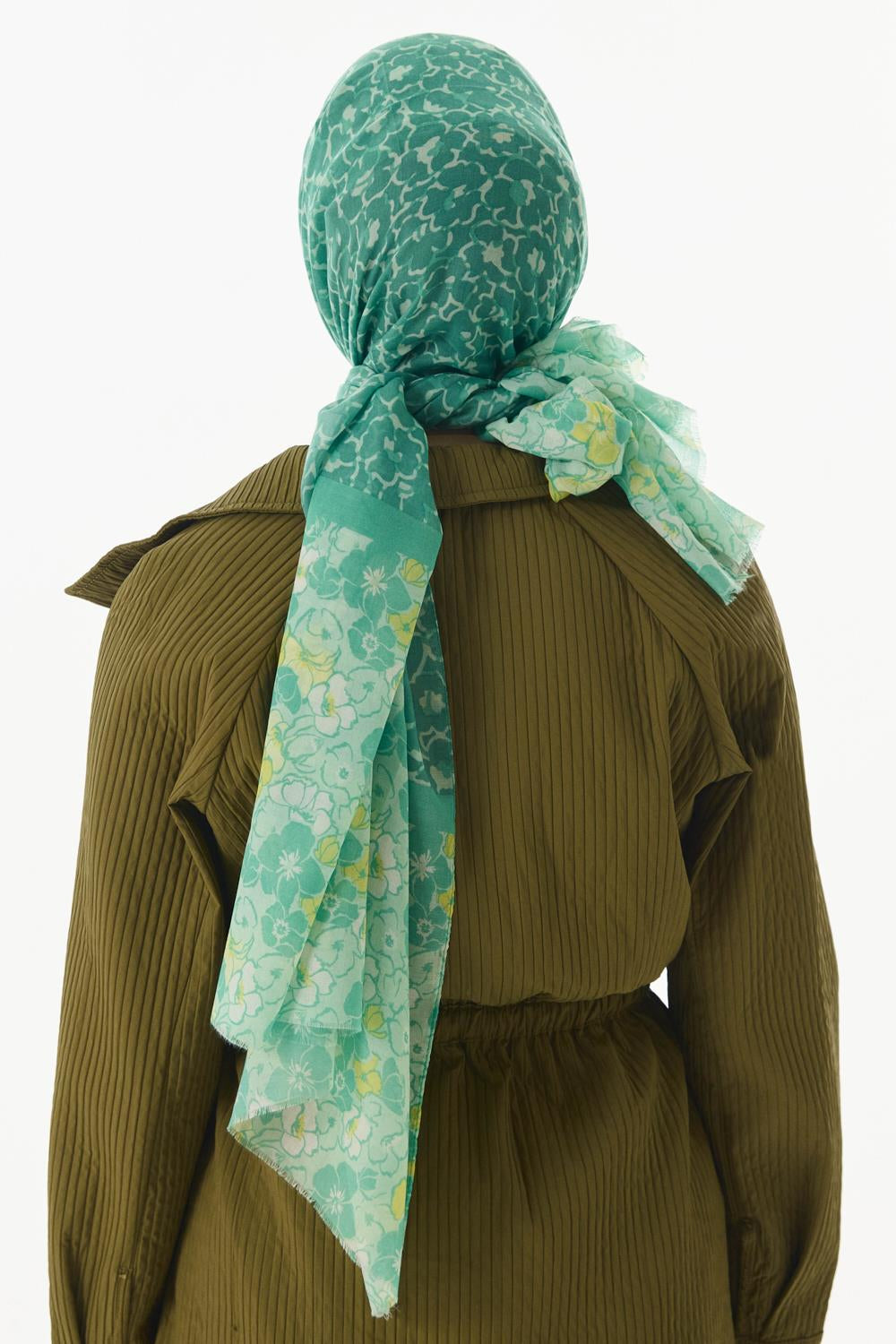 Lily mint yeşil bahar desen pamuklu şal | Renk: Mint yeşil