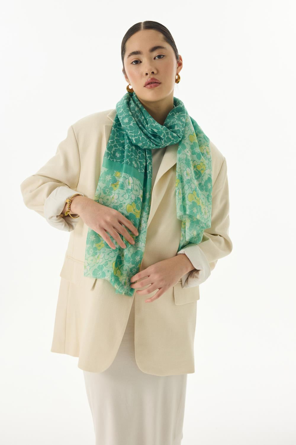 Lily mint yeşil bahar desen pamuklu şal | Renk: Mint yeşil