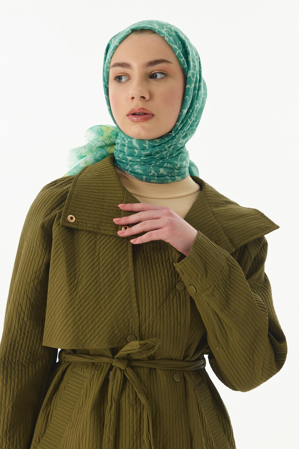 Lily mint yeşil bahar desen pamuklu şal | Renk: Mint yeşil