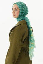 Lily mint yeşil bahar desen pamuklu şal | Renk: Mint yeşil