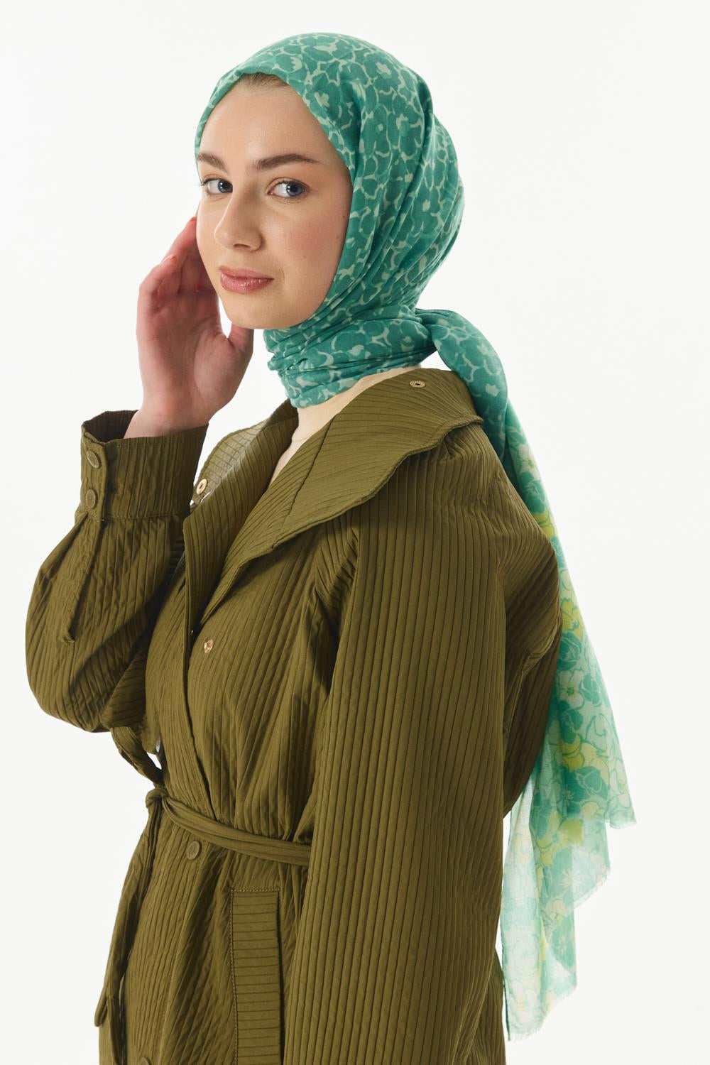 Lily mint yeşil bahar desen pamuklu şal | Renk: Mint yeşil