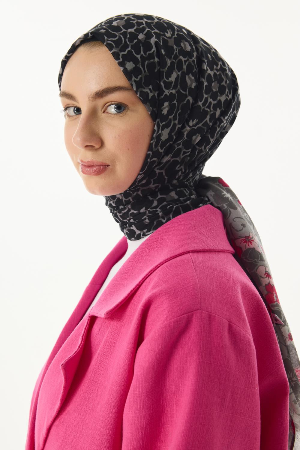 Lily siyah bahar desen pamuklu şal | Renk: Siyah