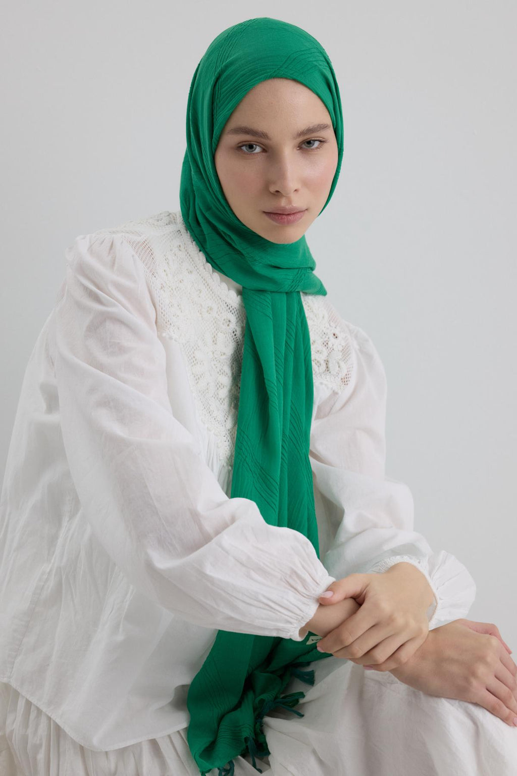 Lilyum benetton saçak püsküllü pamuklu şal | Renk: Benetton