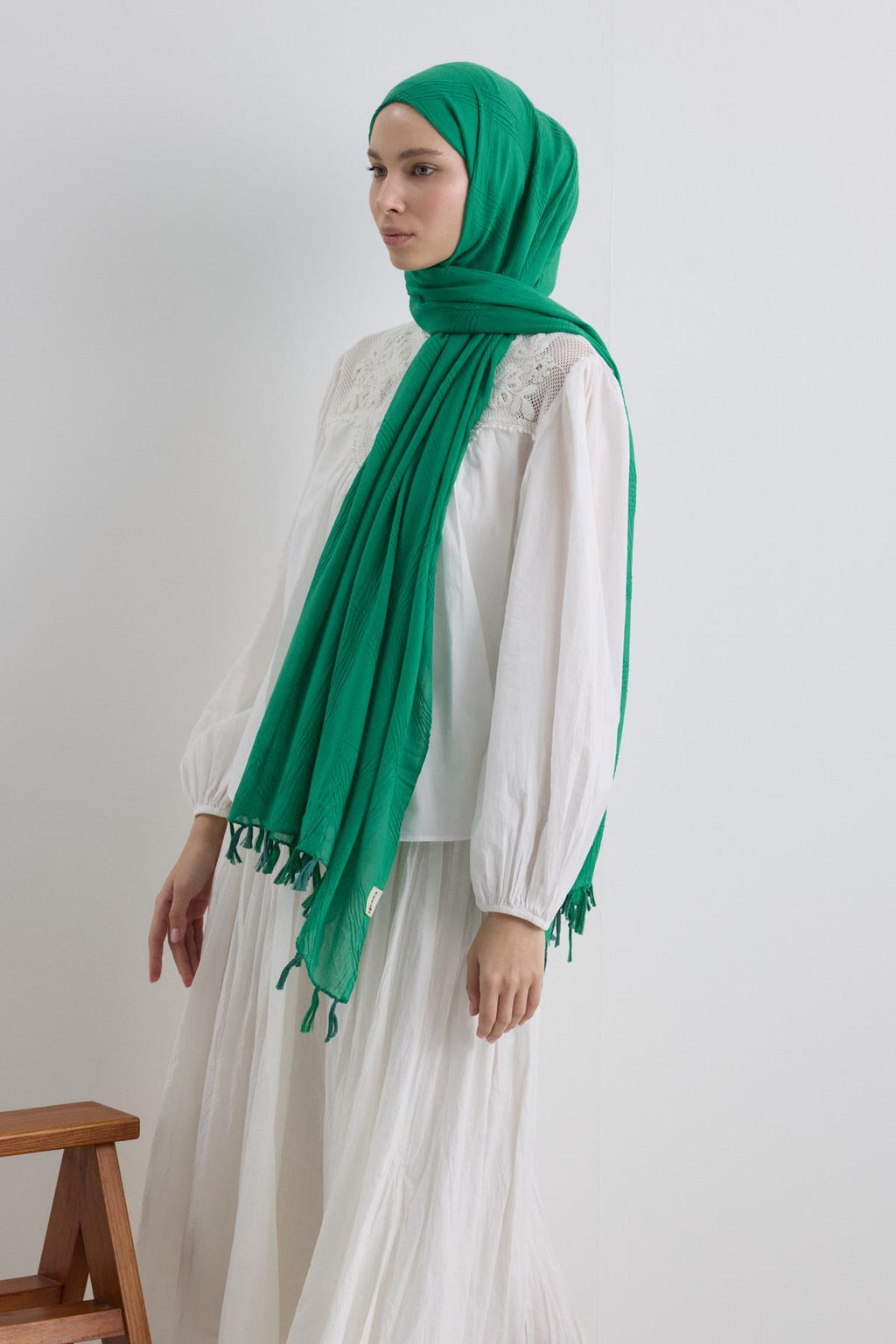 Lilyum benetton saçak püsküllü pamuklu şal | Renk: Benetton